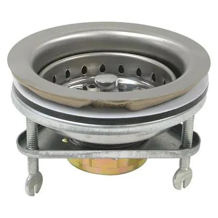 Round chrome sink strainer with stainless steel body and perforated grate