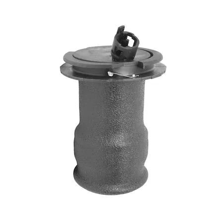 Black cylindrical front air spring with metal end caps, rubber bellows and threaded mounting studs visible