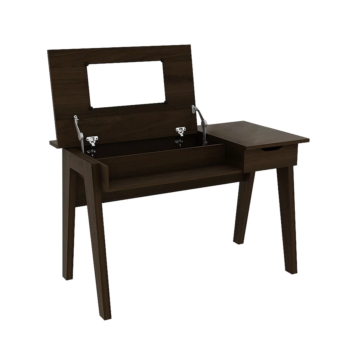 Brown engineered wood dressing table with flip mirror and storage drawer