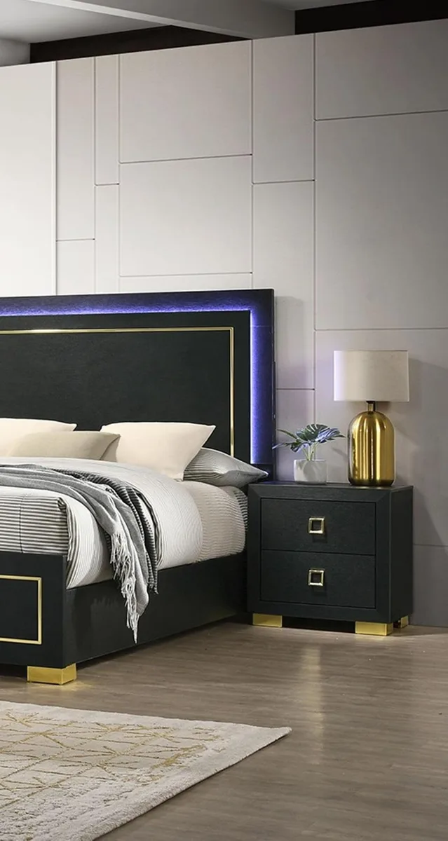 tuphen tuphen Nightstand 24W 16D 24H Black Gold Trim 2 Drawers Square Pulls — product photo