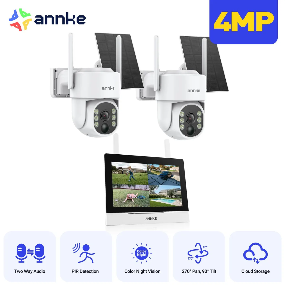 Annke Annke 4MP 2K Wireless Solar PTZ Security System 7 inch Monitor 2 Cameras — product photo