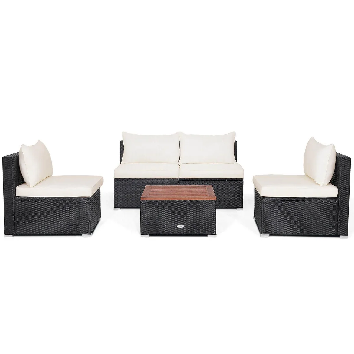 SlickBlue SlickBlue 5-Piece Patio Set White Rattan Off-White Cushions 27x25x25 24x24x12.5 — product photo