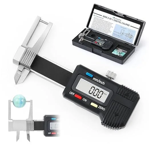 Mini digital caliper with stainless steel jaws, large LCD screen and protective hard case
