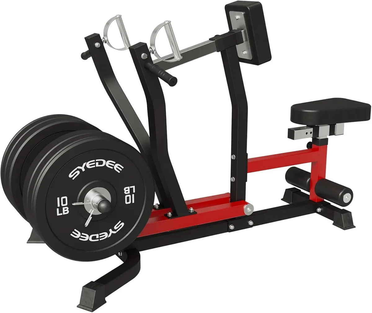 Silver plate-loaded seated row machine with dual rotating and fixed grip handles, independent arms, padded seat and chest support