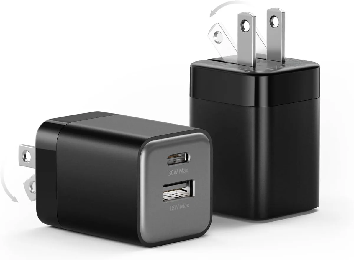 Kootion Kootion 30W USB-C Charger Dual Port Foldable Plug Black 2 Pack — product photo