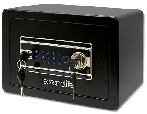 Rectangular steel safe box with fingerprint scanner touchscreen keypad and powder coat finish