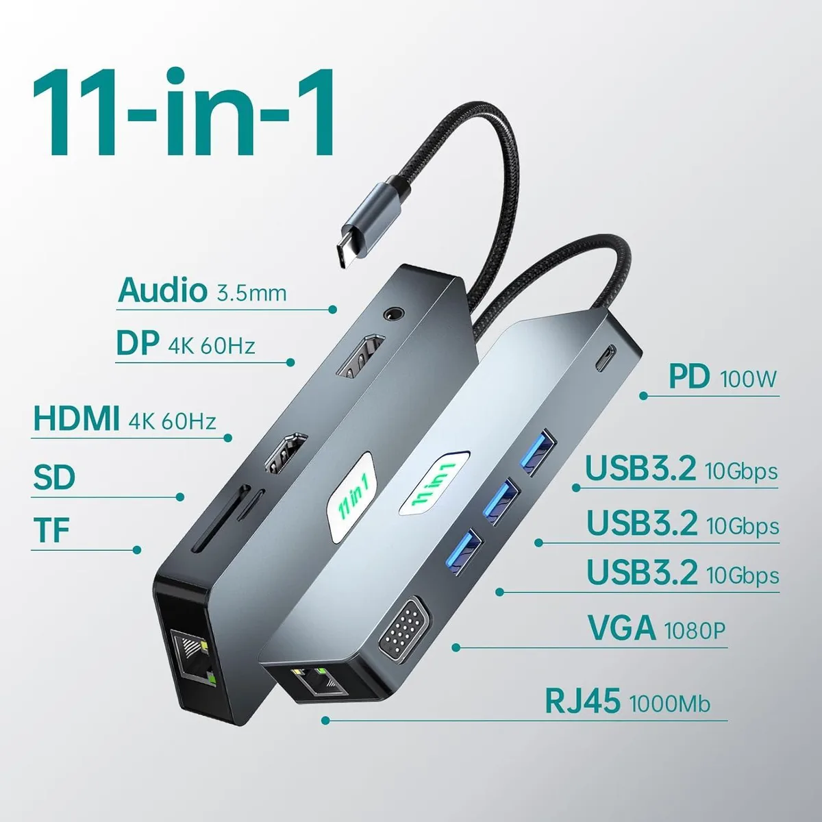 WRIARICH WRIARICH 11 in 1 USB C Docking Station Gray — product photo