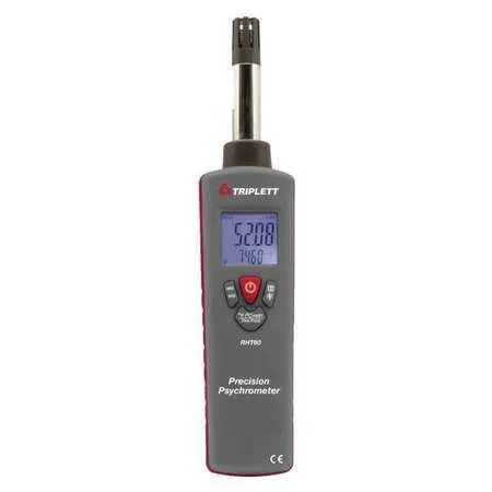 Transparent handheld psychrometer with sensor probe and display