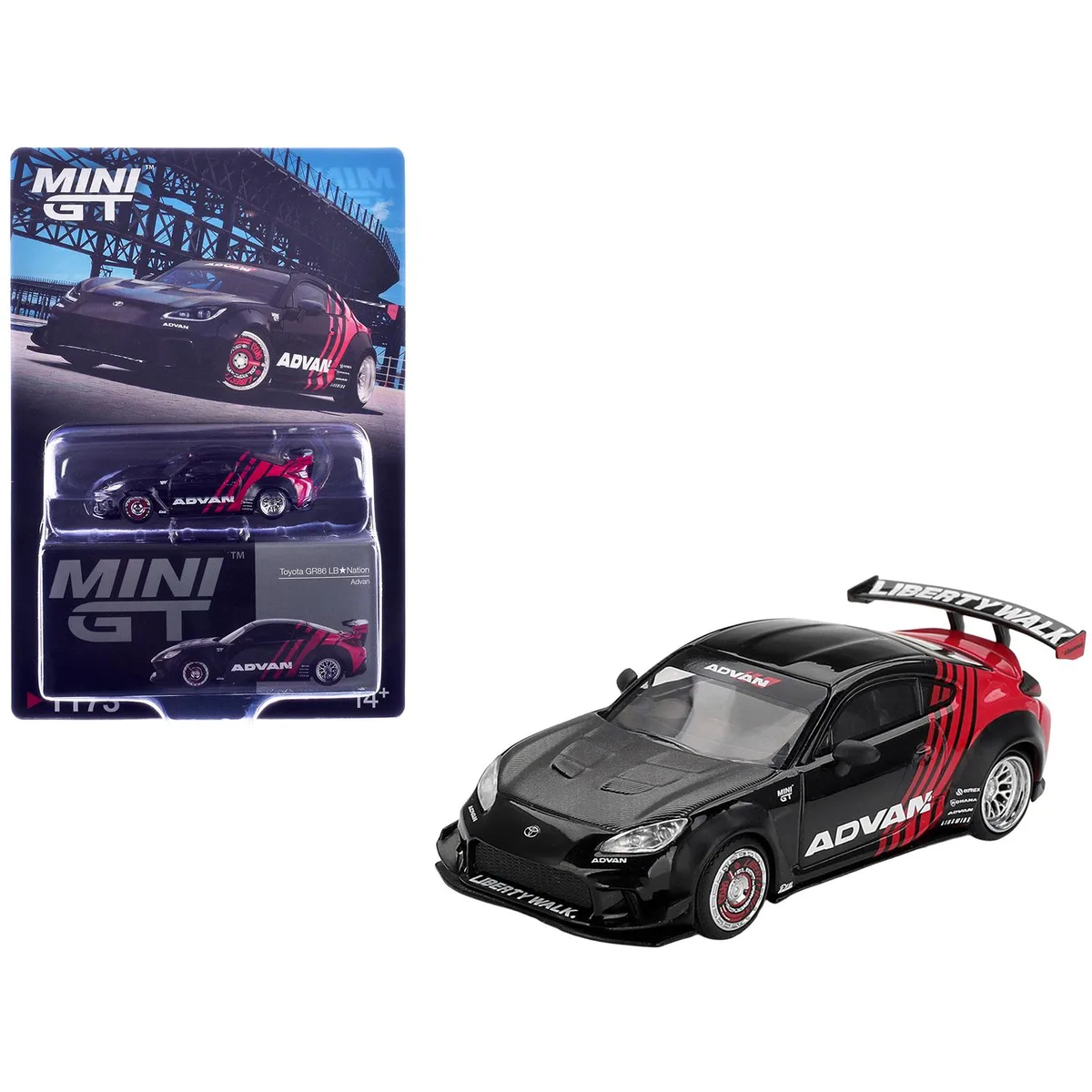 True TrueScale Miniatures Toyota GR86 LB-Nation Liberty Walk RHD ADVAN 1/64 Diecast Car — product photo