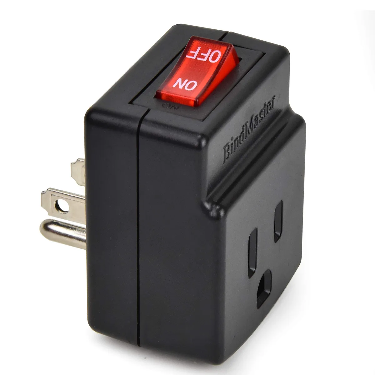 Black grounded power adapter with illuminated on/off switch