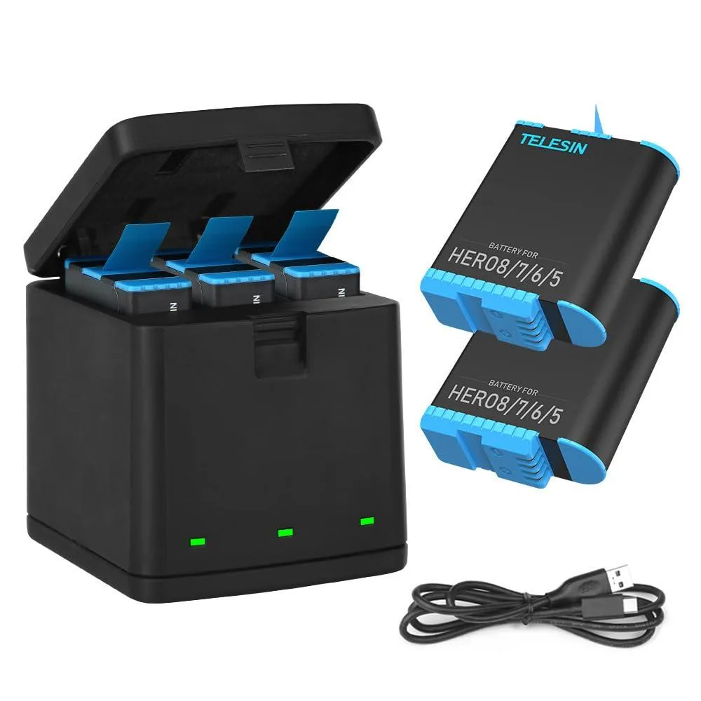  TELESIN 2-Pack Battery &amp; 3-Channel USB-C Charger for GoPro Hero 8/7/6/5 — product photo