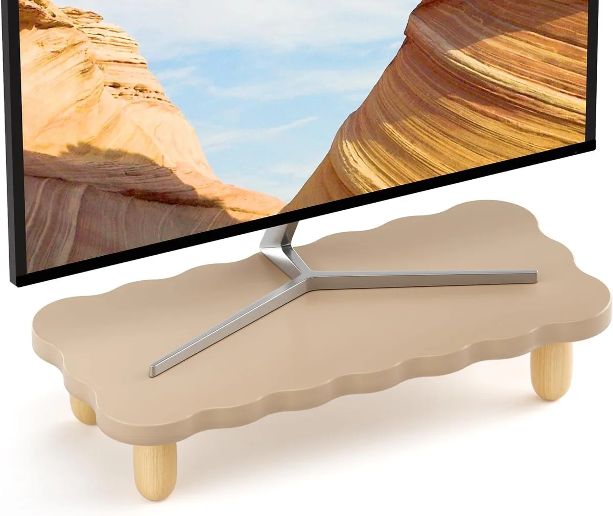 PISKEKAT PISKEKAT Cookie-Shaped Monitor Stand Riser Khaki 16.5x7.8x3.2in 44lb — product photo