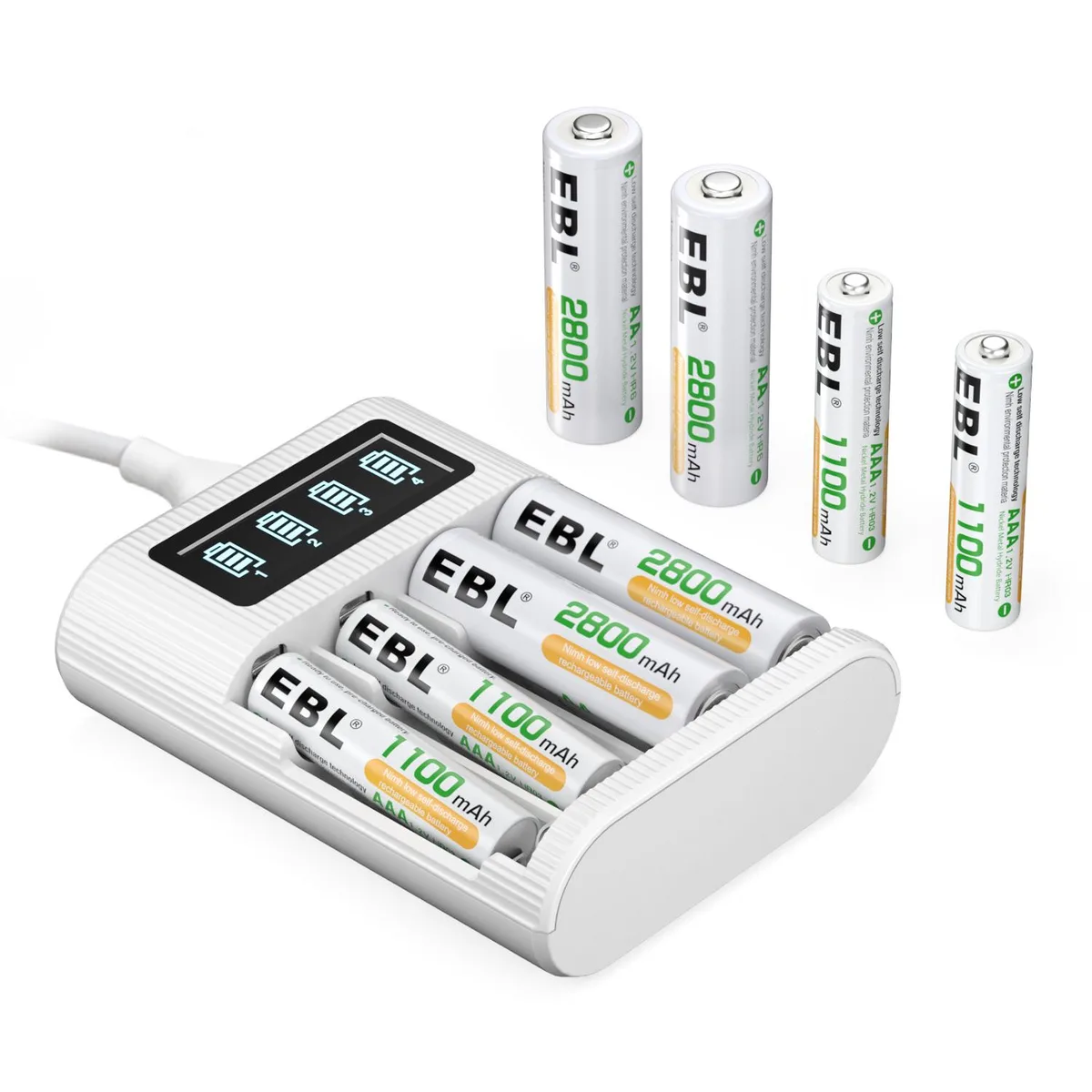 EBL EBL AA AAA Rechargeable Battery 8 Counts with LCD Smart Charger FY-409 2800mAh 1100mAh — product photo