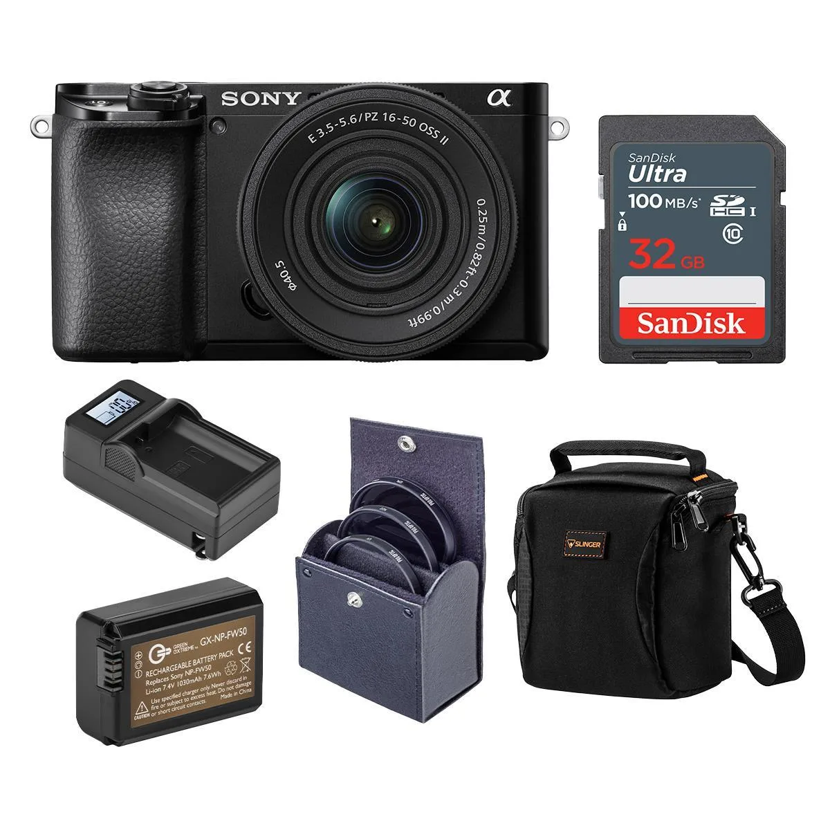 Sony Sony Alpha A6100 24.2MP APS-C Mirrorless Camera with 16-50mm Lens Black Basic Bundle — product photo