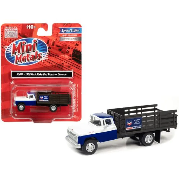 Classic Metal Works Classic Metal Works 1960 Ford Stake Bed Truck "Chevron" Blue White 1/87 HO Scale Vehicle — product photo