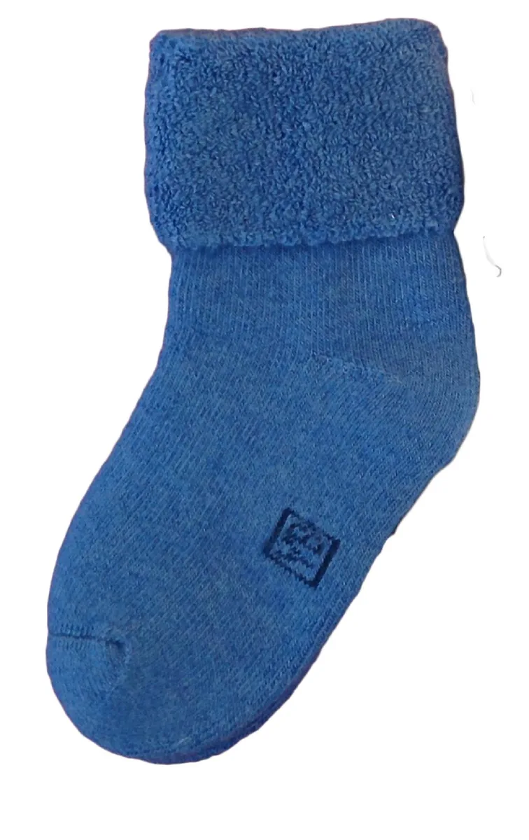 Blue wool-blend crew socks for infants, soft knit texture