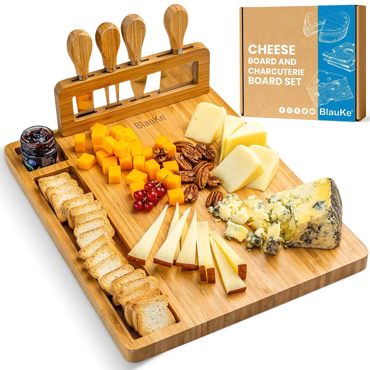 BlauKe BlauKe Bamboo Cheese Board &amp; Knife Set 14x11 inch — product photo
