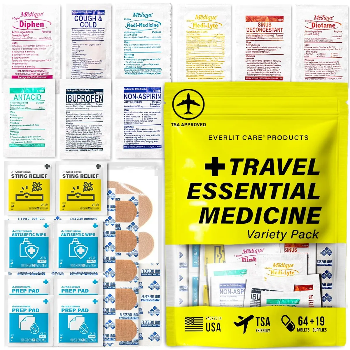  AUTO-VOX Travel Essential Medicine First Aid Kit 64 Tablets Refill Pack — product photo