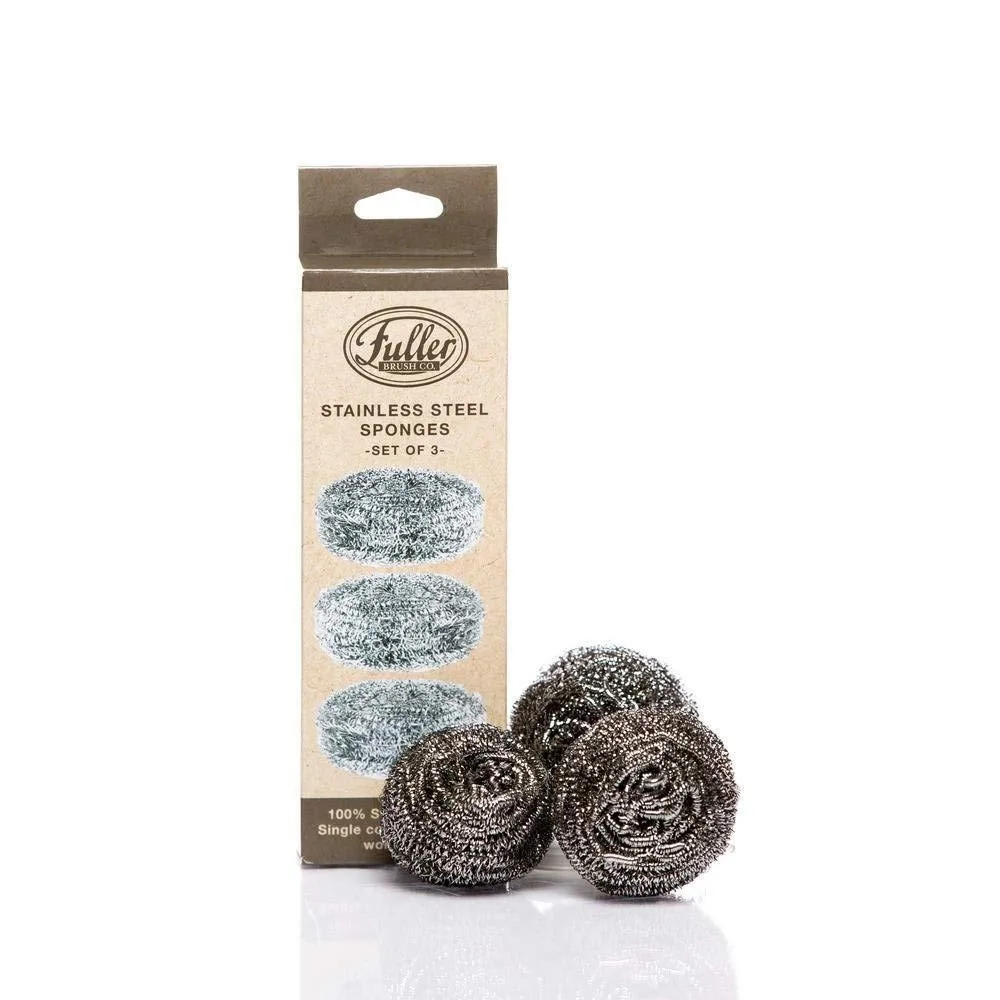 Three coiled stainless steel scrubbers in silver finish