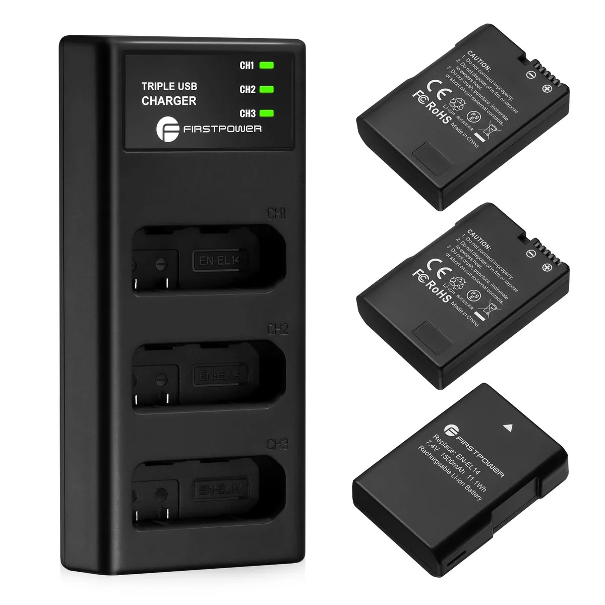  Accessory Power EN-EL14/EN-EL14a 1500mAh 3-Pack with Triple Charger — product photo