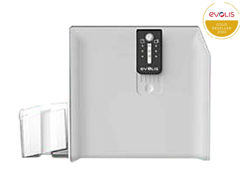 Compact rectangular Evolis S10212 card lamination module in matte grey finish