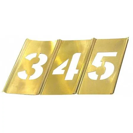 Brass number stencil set, interlocking horizontal characters zero to nine with dash and period