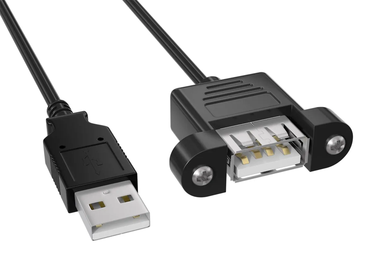Cable Leader Cable Leader USB 2.0 Type A Male-to-Female Panel-Mount Extension Cable 15ft Black — product photo