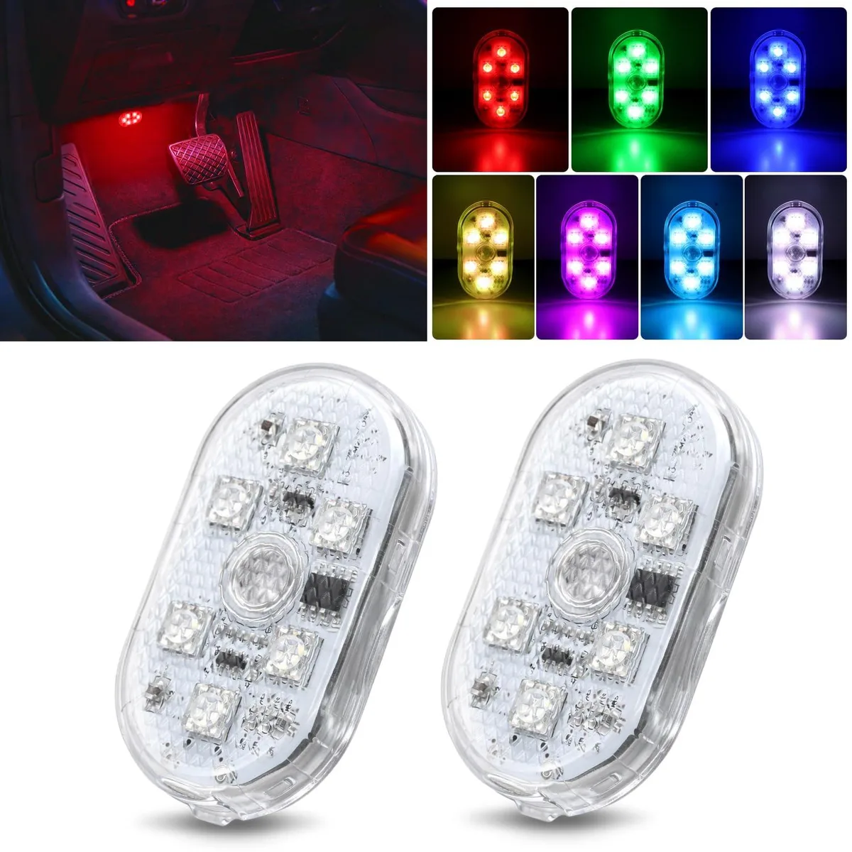  Nilight Wireless Magnetic RGB LED Interior Lights 2 PCS 7 Colors USB Rechargeable — product photo