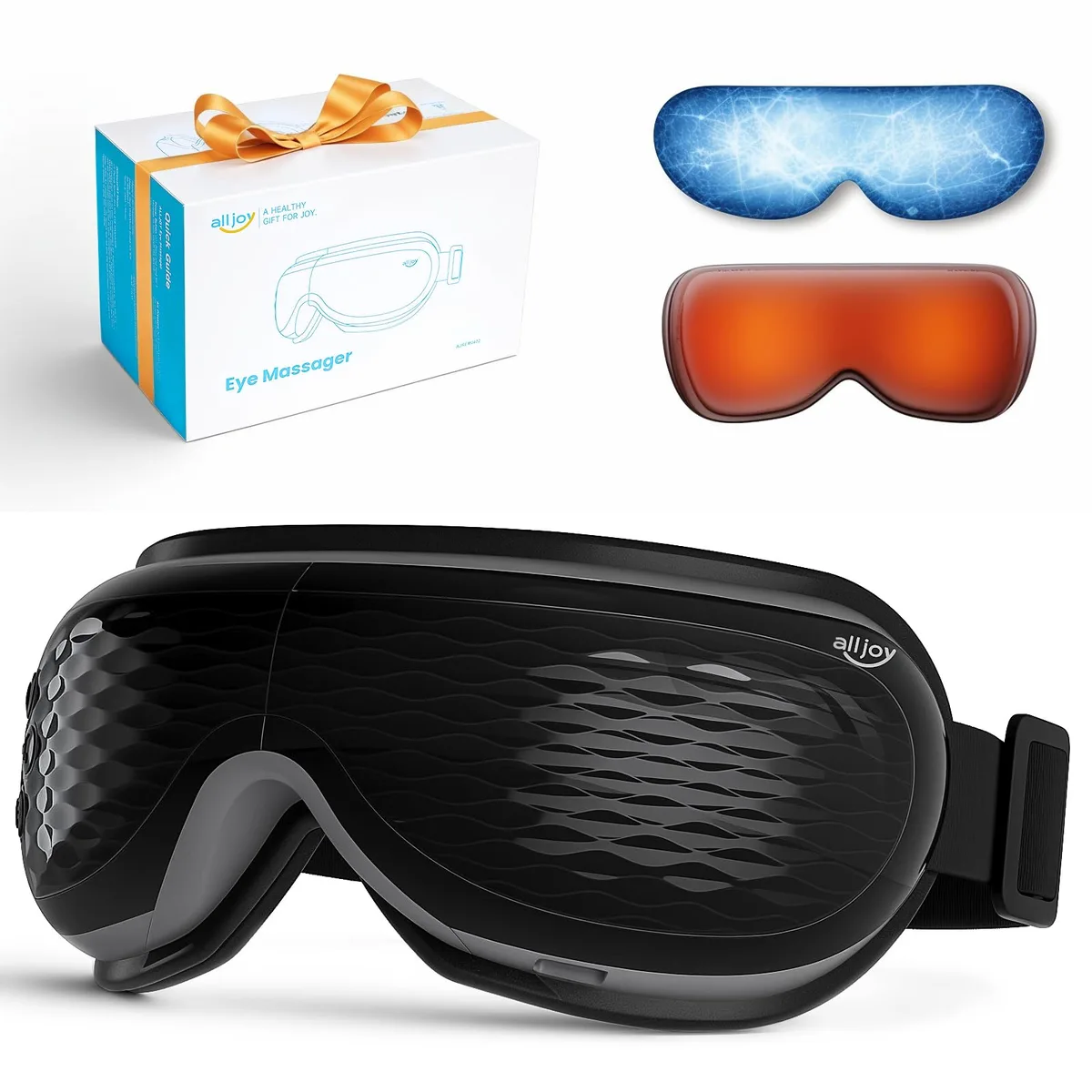 Black eye massager mask with cooling gel insert, corded electric power