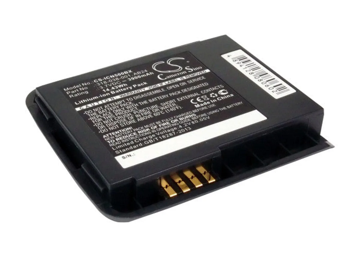 Rectangular lithium-ion battery pack with smooth dark casing and gold contacts