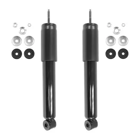 Two silver rear shock absorbers in a kit