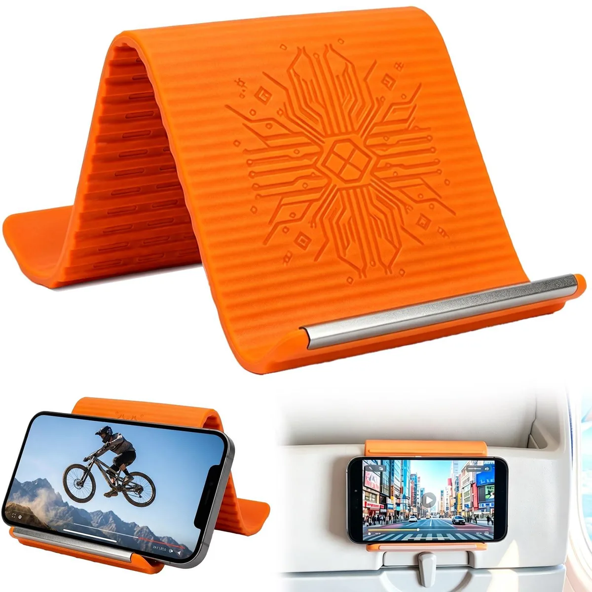  NVXEBOG Flexible Silicone Aluminum Phone Mount Orange 7.9 x 3.9 x .12 in — product photo