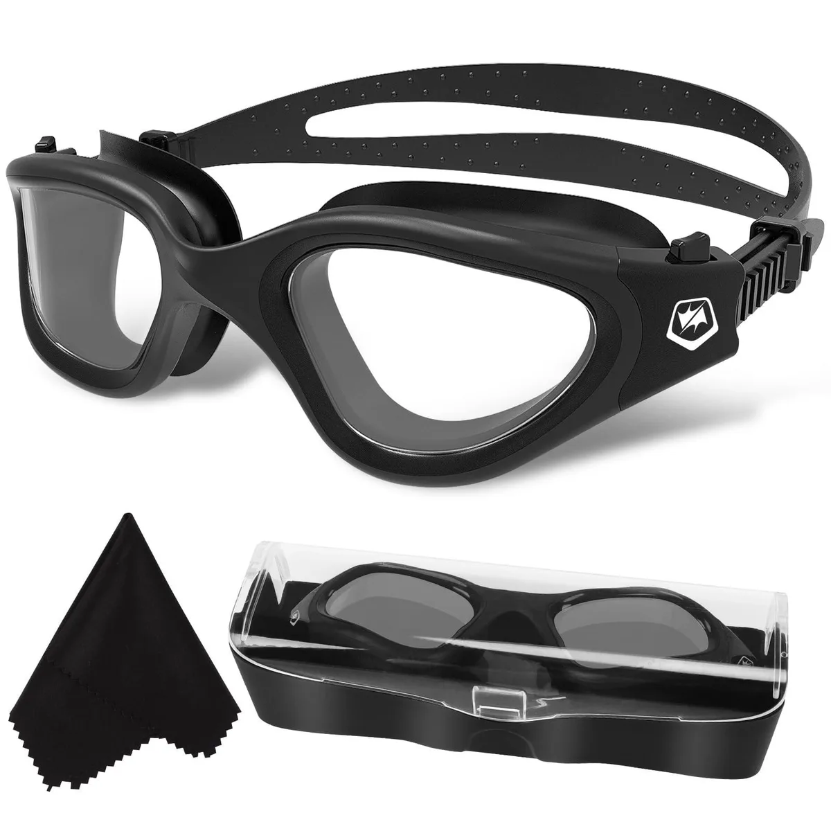 Blue polarized swimming goggles with silicone frame and dual straps