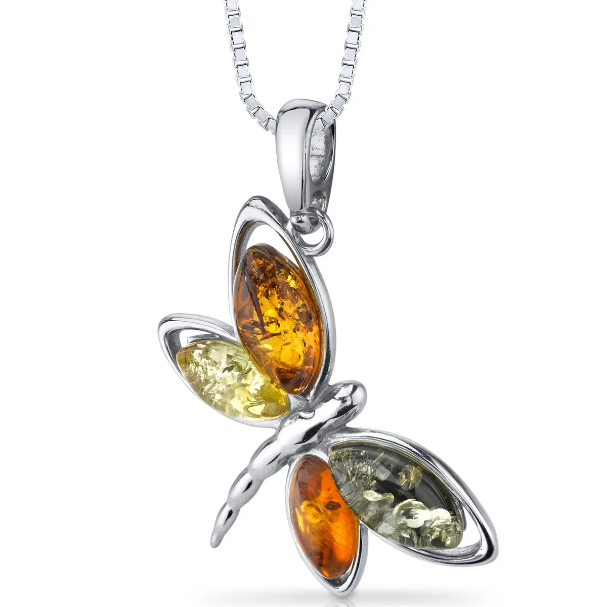 Oravo Oravo Baltic Amber Butterfly Pendant Necklace Sterling Silver Multi-Color 18" Style SP11110 — product photo