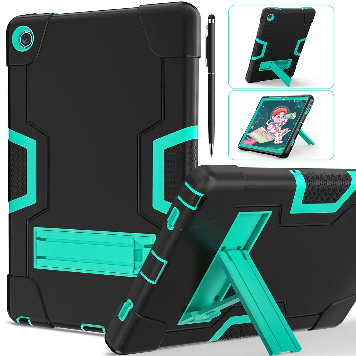 Green protective case for Lenovo Tab M10 Plus 10.6 inch with kickstand and stylus pen