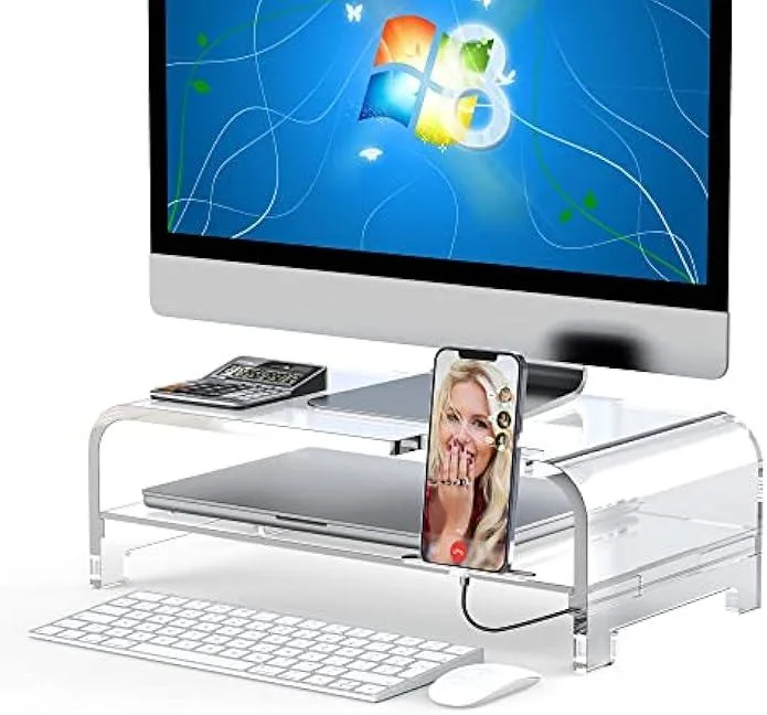 TAURKENAM TAURKENAM Acrylic Monitor Stand with Removable Partition 16 x 8.5 x 5 .4 — product photo