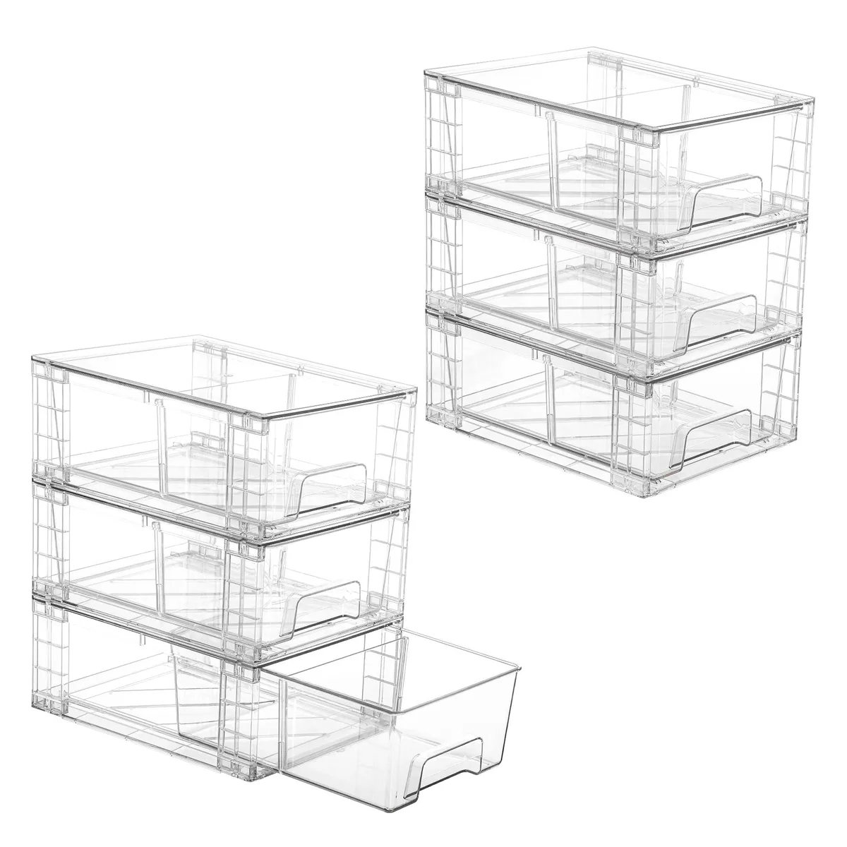 Six clear acrylic drawers with handles in black frame
