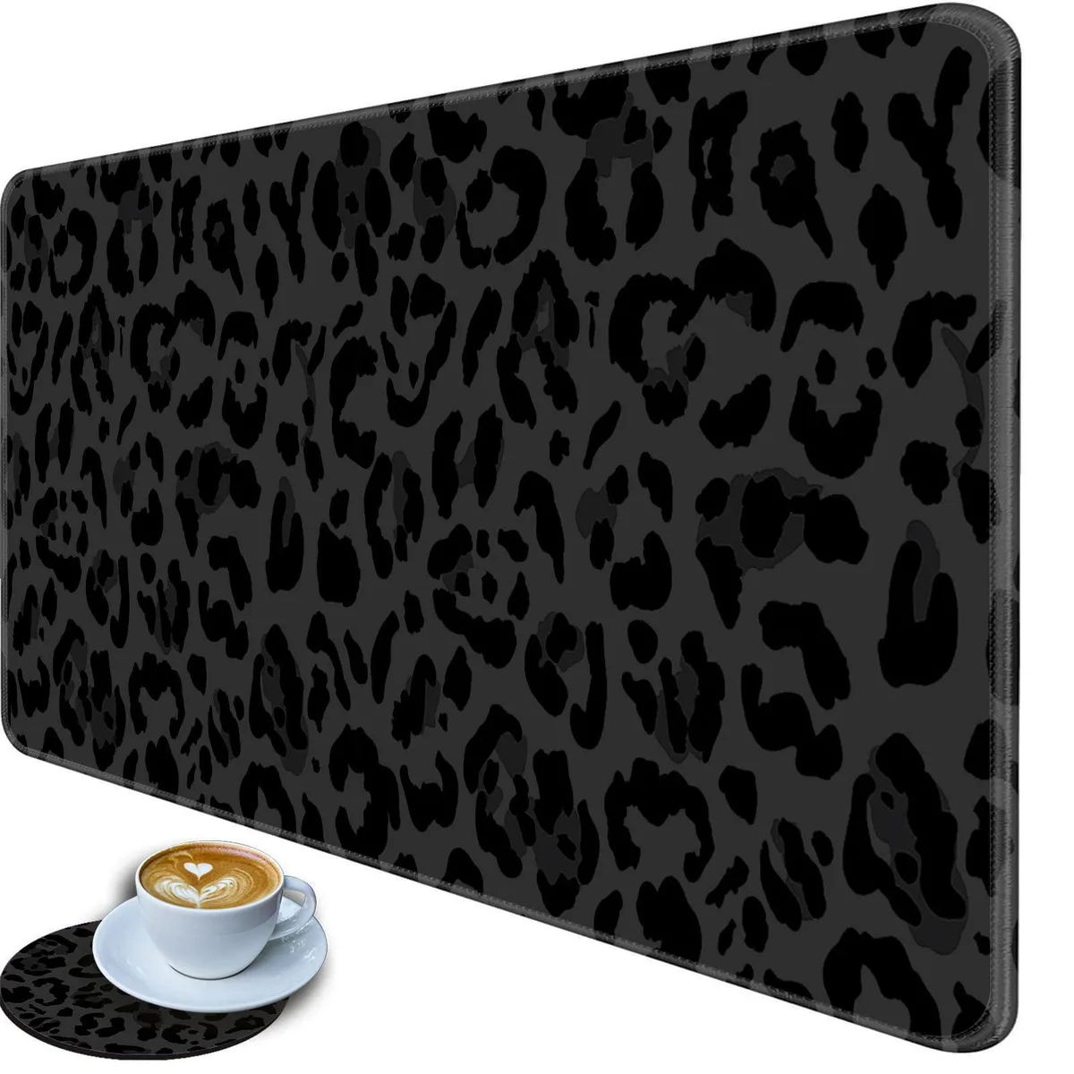  Keychron CUISHAN DESK PAD SET-014 Black Leopard Print Mouse Pad 31.5 x 11.8 in 2mm with Coaster — product photo