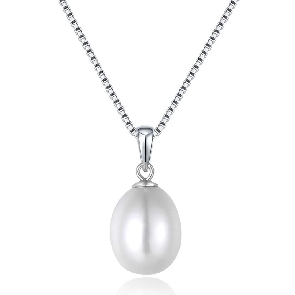 Mabella Fashion Mabella Fashion 9-10mm White Freshwater Pearl Pendant Necklace 18" Sterling Silver Chain — product photo