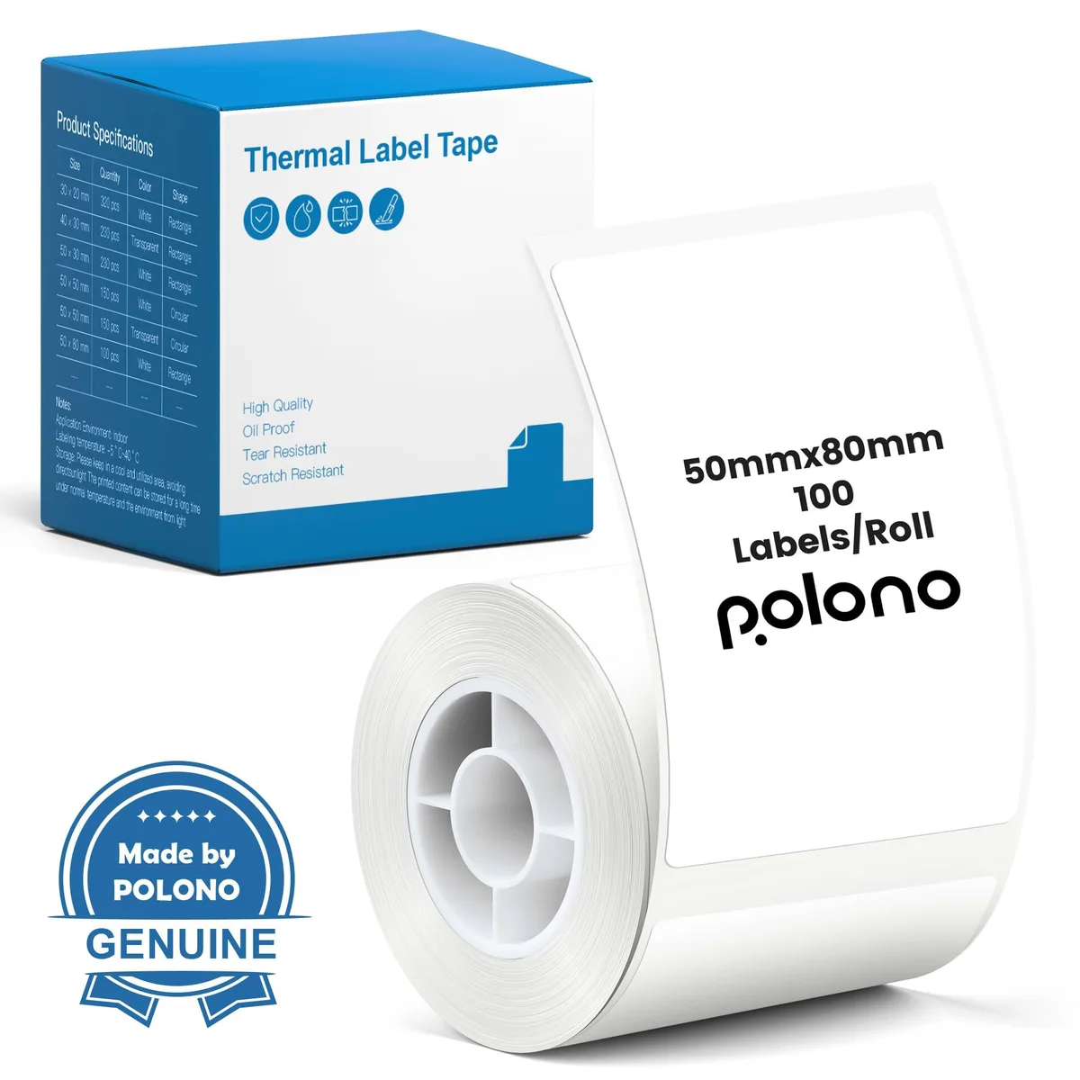 White thermal label roll 50x80mm 100 labels