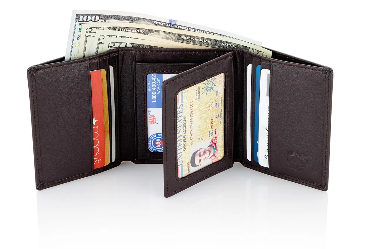Stealth Mode Stealth Mode Leather Trifold RFID Wallet Coffee 11 Card Slots — product photo