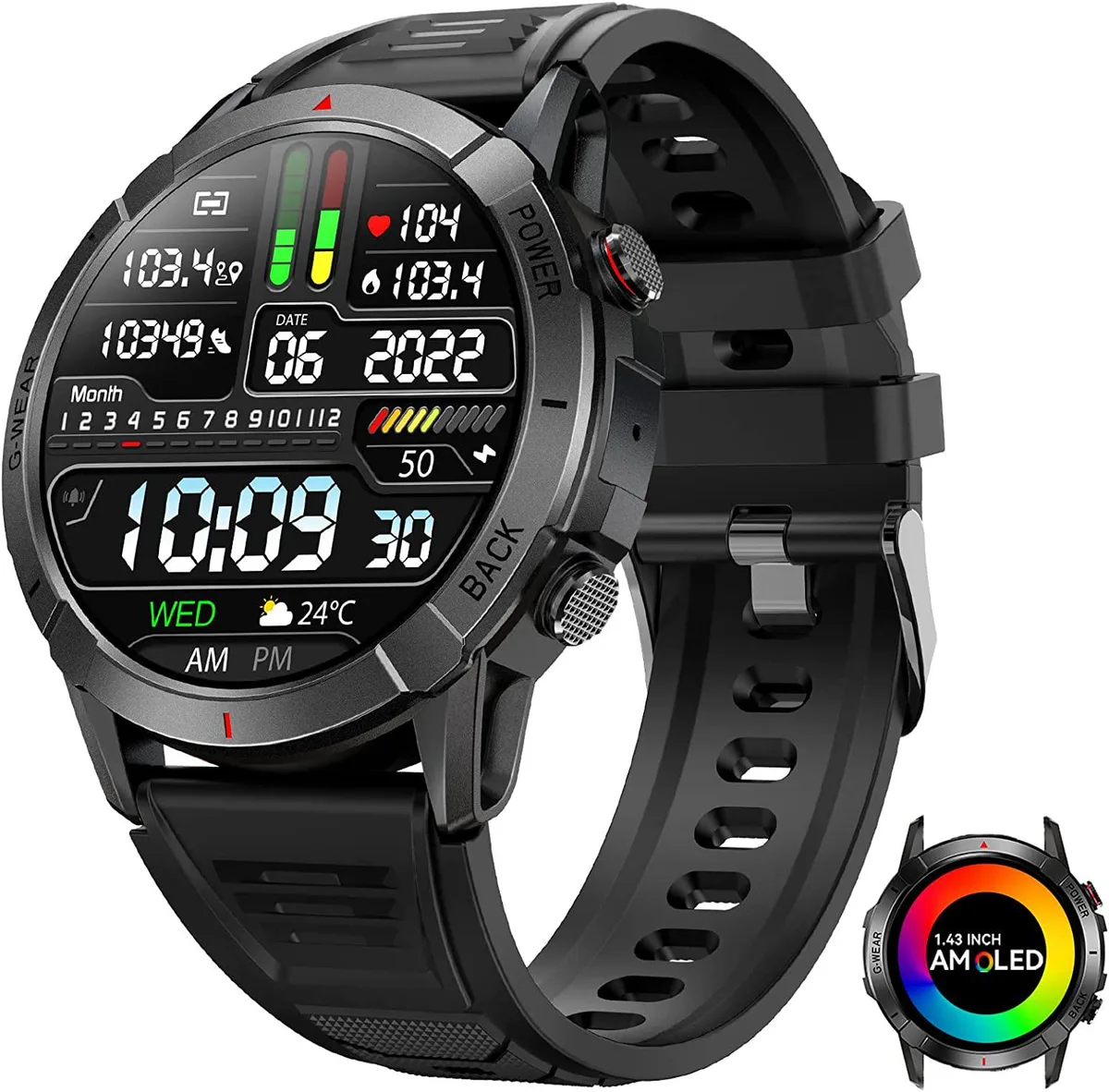 AUTYUE AUTYUE Smart Watch 1.43" AMOLED Black Medium Sport Band — product photo