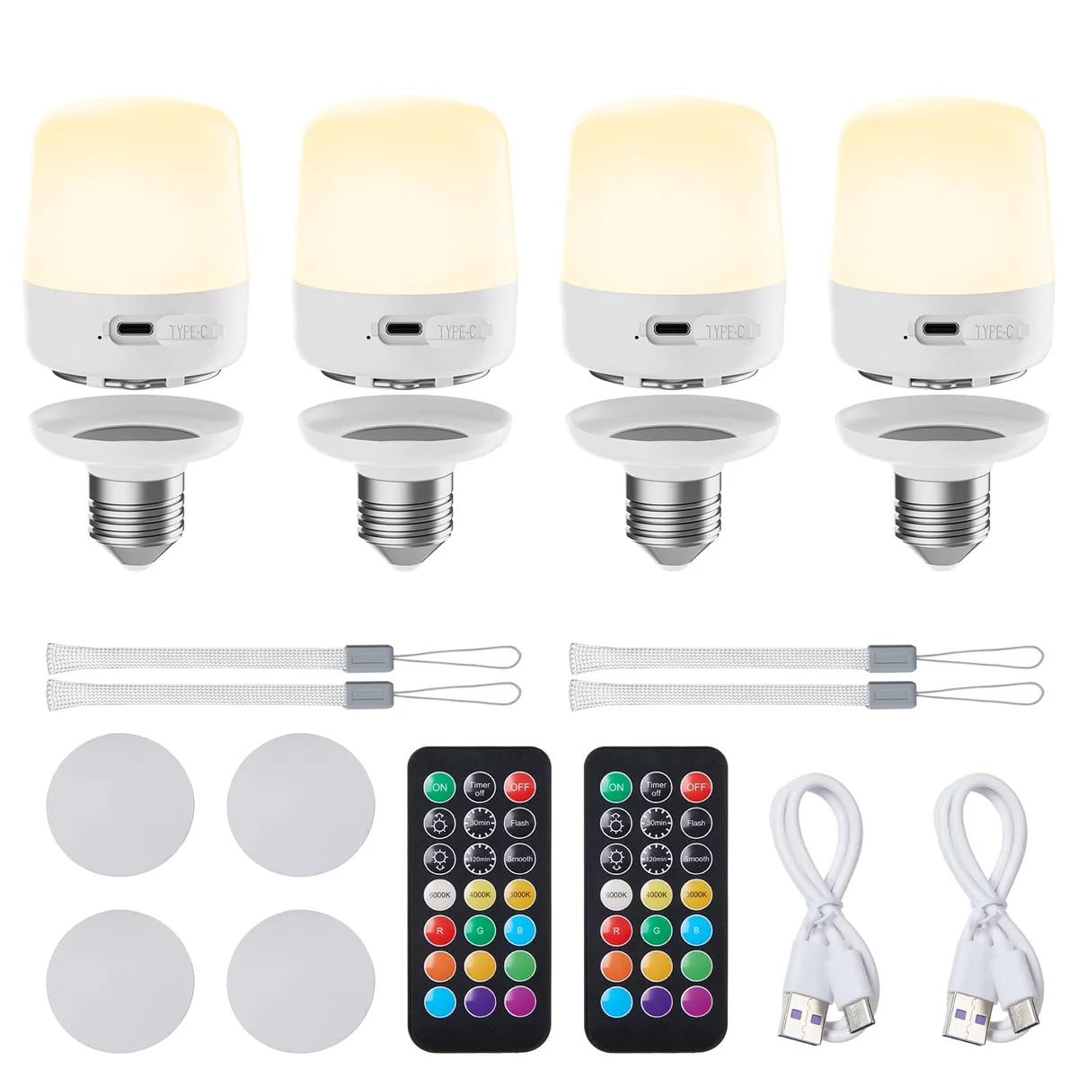 KEHIPI KEHIPI E26 Rechargeable LED Light Bulbs 4 Pack 2300mAh 12 Colors Remote Timer — product photo
