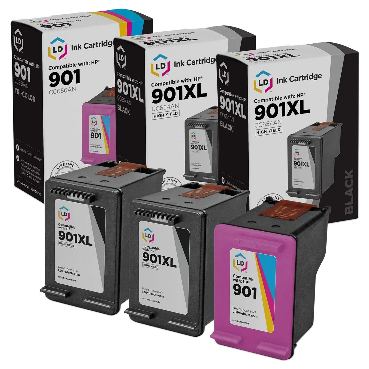 LD Products LD Products HP 901 Remanufactured Ink Cartridge 3-Pack (2 Black, 1 Color) — product photo