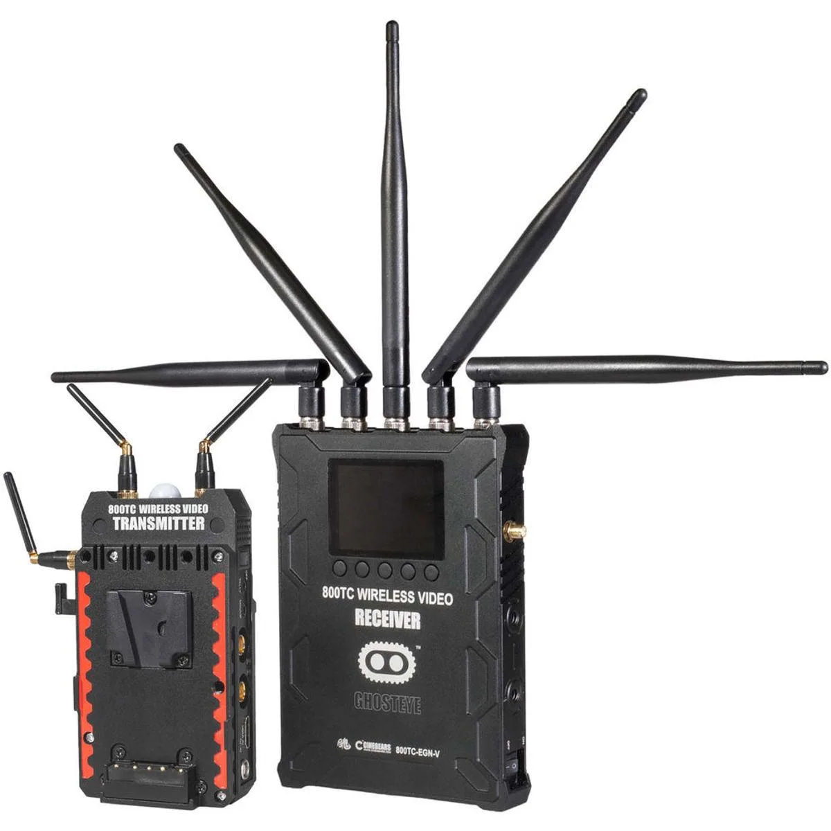 Cinegears Ghost-Eye 800TC wireless video kit transmitter and receiver units with V-Mount plates