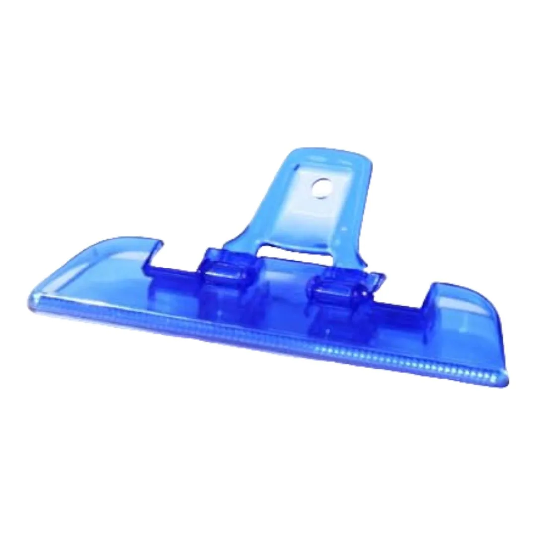 Blue plastic clip for sealing bags and organizing papers