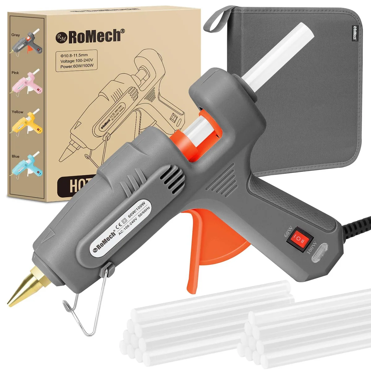 Advantus Hot Glue Gun 60/100W Dual Power 21 Sticks 7/16" Gray — product photo
