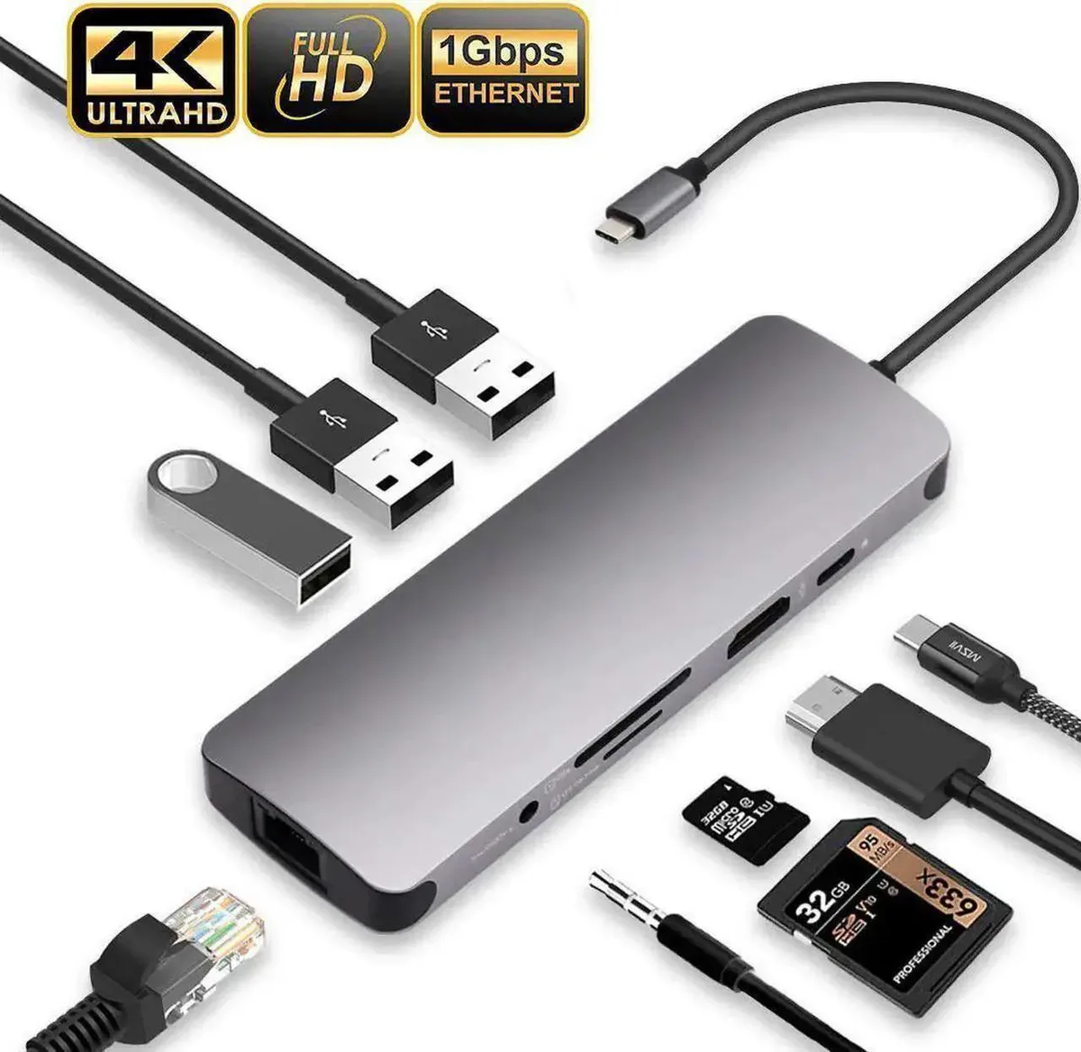SMUGDESK SMUGDESK 9-in-1 USB C Hub 3.1 PD HDMI RJ45 3.0 SD TF — product photo
