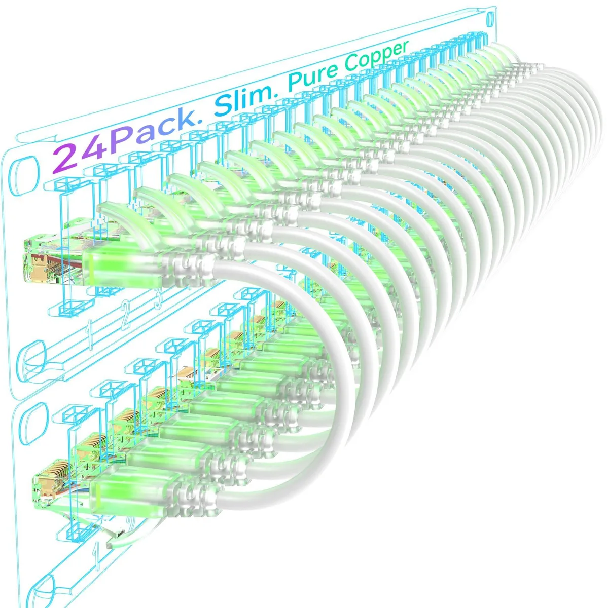  Sokqovt utp6awh1 Cat6a Slim Ethernet Cable 1ft 24-Pack White — product photo