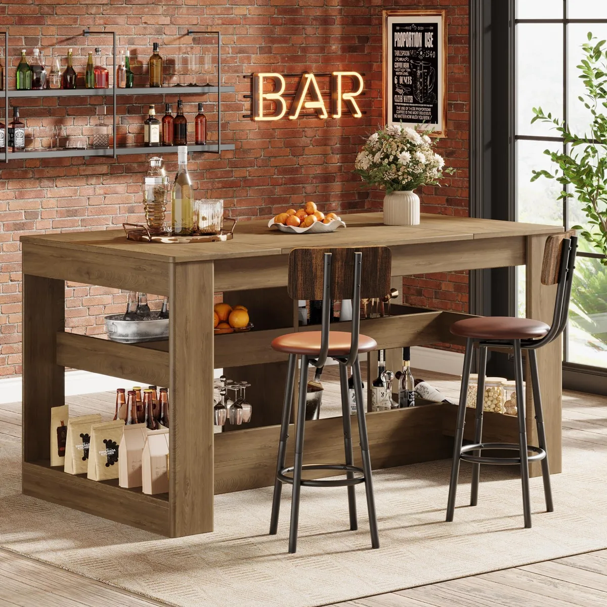 Tribesigns Tribesigns 63-Inch Bar Table Rustic Brown 62.99" L x 31.5" W x 35.43" H — product photo
